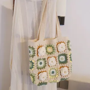 Camellia & Sunflower Granny Square Tote Bag