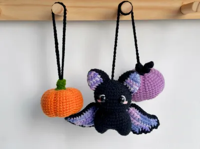 Halloween Pumpkin and Bat Car Hanging, Ghost Crochet Pattern, Halloween Crochet Patterns