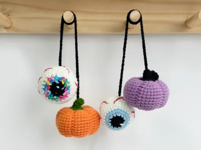 Halloween Pumpkin and Eyes Car Hanging, Ghost Crochet Pattern, Halloween Crochet Patterns