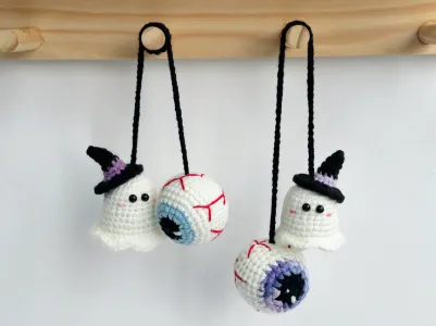 Halloween Ghost And Eyes Car Hanging, Ghost Crochet Pattern, Halloween Crochet Patterns