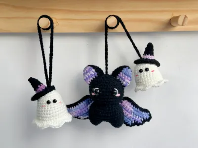 Halloween Ghost and Bat Car Hanging, Ghost Crochet Pattern, Halloween Crochet Patterns