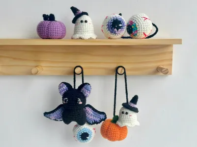 Bundle Halloween Car Hanging, Ghost, Bat, Eyes, Pumpkin Crochet Pattern, Halloween Crochet Patterns