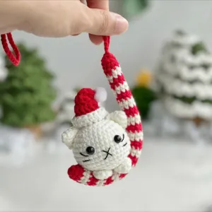 Christmas Car Hanging Crochet Pattern, Amigurumi Crochet Patterns, Candy Cat Car Hanging Crochet Pattern