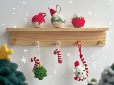 Bundle 5in1 Christmas Ornaments Car Hanging Crochet Pattern, Amigurumi Crochet Patterns, Christmas Crochet Pattern