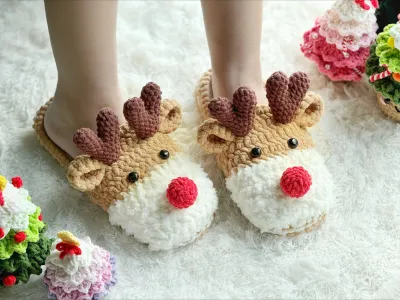Reindeer Slippers Pattern, Crochet Christmas Pattern
