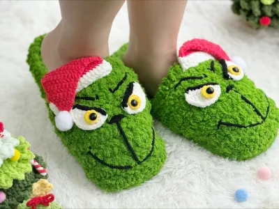 Grinch Slippers Pattern, Crochet Christmas Pattern