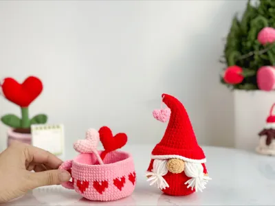 Groom Gnome Crochet Pattern, Gnome In A Cup Pattern, Valentine Crochet Pattern, Gnome Crochet Pattern, Amigurumi Crochet Pattern