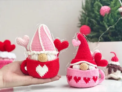 Couple Gnome Crochet Pattern, Gnome In A Cup Pattern, Valentine Crochet Pattern, Gnome Crochet Pattern, Amigurumi Crochet Pattern