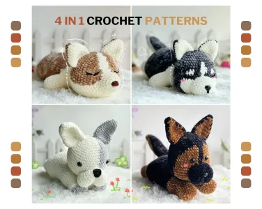 Combo 4in1 Dogs Crochet Patterns, Corgi Crochet Pattern, German Shepherd Crochet Pattern, Husky Crochet Pattern, French Bulldog Crochet Patt