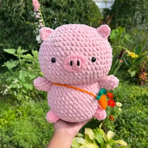 Big Piggy  Plush, Pig with Carrot Pouch