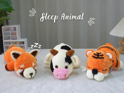 Combo 3in1 Amigurumi Crochet Pattern, Tiger Crochet Pattern, Red Panda Crochet Pattern, Cow Crochet Pattern, Animal Crochet Pattern