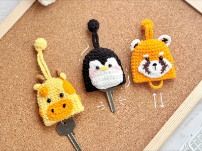 Key Cover Crochet Pattern, Red Panda Key Cover Pattern, Griffee Key Cover Pattern, Penguin Key Cover Pattern, Amigurumi Crochet Pattern