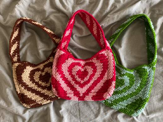 mini crochet heart tote