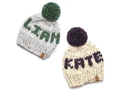 Personalized Name Hat Winter Pompom Initials