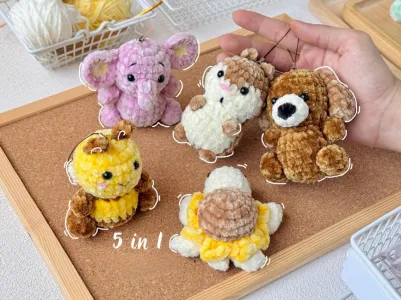 Crochet Pattern Keychain, Amigurumi Crochet Keychain, Bee Crochet, Elephant Crochet, Hamster Crochet, Sunflower Turtle Crochet, Puppy Dog