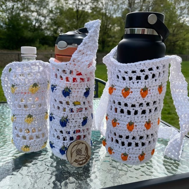 Crochet Strawberry Water Bottle Carrier With Keychain Handmade Cross Body Bottle  Holder 