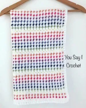 BLOCK STITCH BLANKET WITH PUFF STITCH BORDER