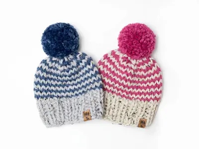 Pinstripe Winter Pompom Hat