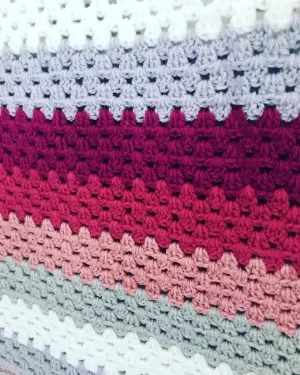 GRANNY STRIPE BLANKET WITH CRAB STITCH BORDER