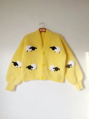 Crochet Sheep Appliqué Cardigan