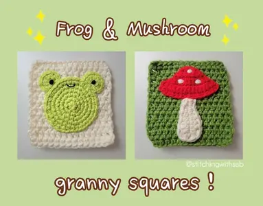 Mushroom & Frog Granny Squares Crochet Pattern