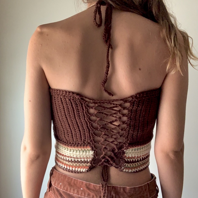 Faroe Sage Crochet Crop Top w/ Bow Straps