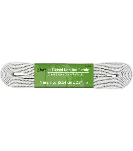 Dritz 1” Ribbed Non-Roll Elastic, White, 3 yd