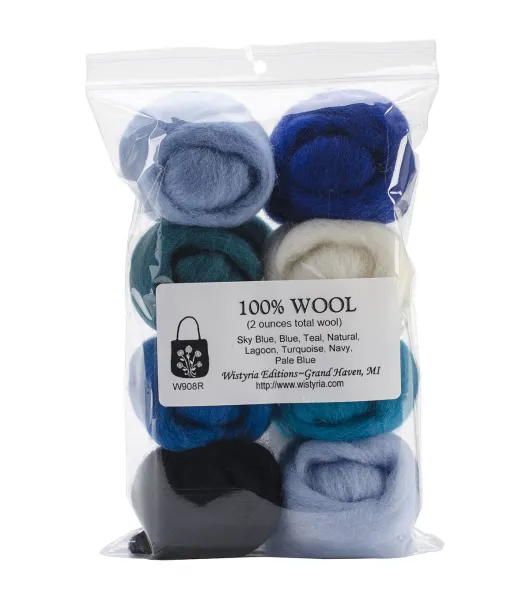Blue Colors of Wool for Needle Felting | .5 ounce