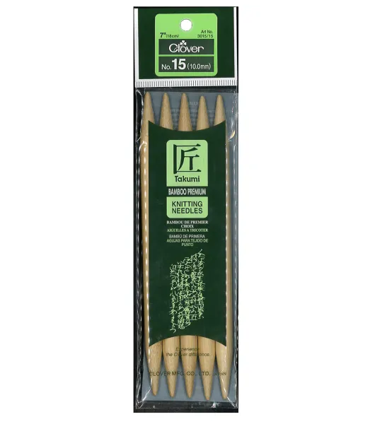 Clover 7” Size 15 Bamboo Double Point Knitting Needle Set 5ct by Clover