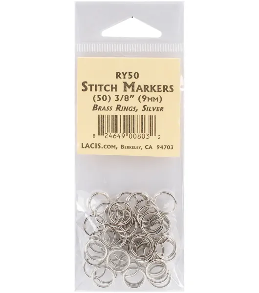 Lacis 50 pk 0.38’’ Brass Ring Stitch Markers Silver