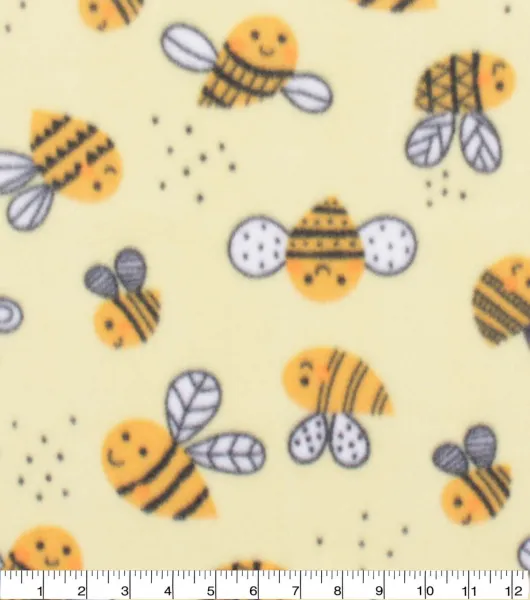 Blizzard Fleece Fabric Happy Bee on Yellow by Joann