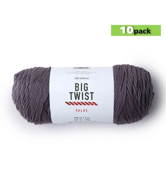 10pk Solid Gray Medium Weight Acrylic 380yd Value Yarn by Big