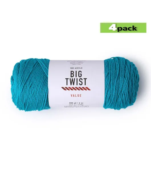 4pk Solid Teal Medium Weight Acrylic 380yd Value Yarn by Big Twist by Big  Twist