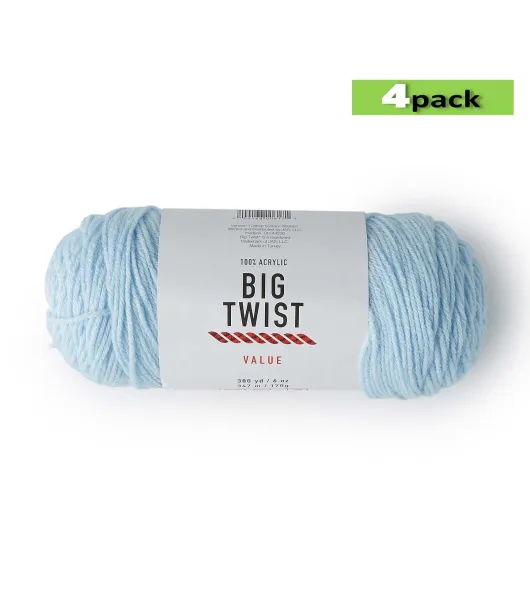 4pk Solid Cornflower Medium Weight Acrylic 380yd Value Yarn by Big