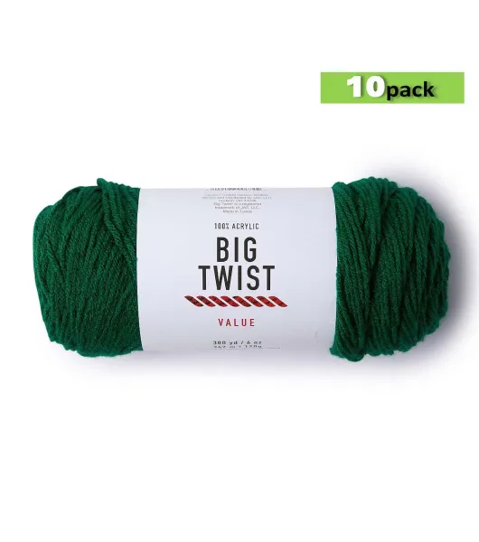 10pk Solid Green Medium Weight Acrylic 380yd Value Yarn by Big Twist by Big  Twist