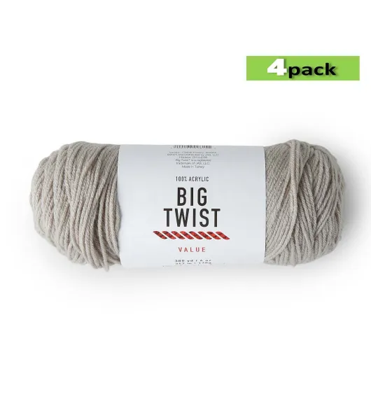 4pk Solid Soft Grey Medium Weight Acrylic 380yd Value Yarn by Big Twist by  Big Twist