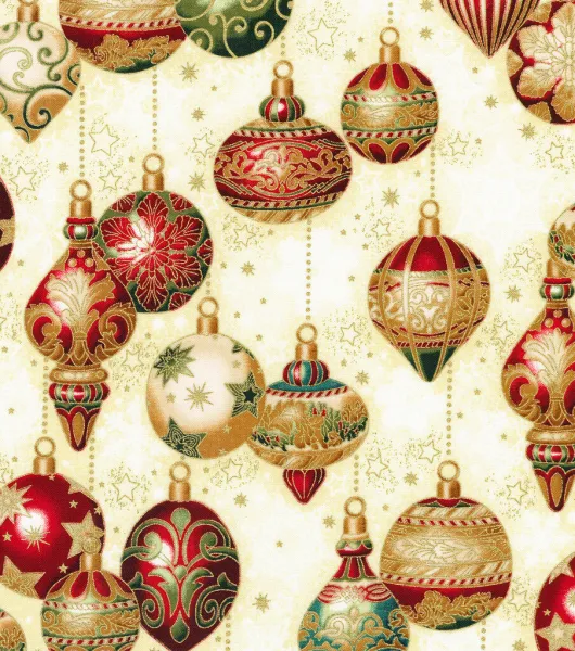 Christmas Splendor - Ornament Poinsettias Cream Metallic from Robert  Kaufman Fabric - JAQS Fabrics