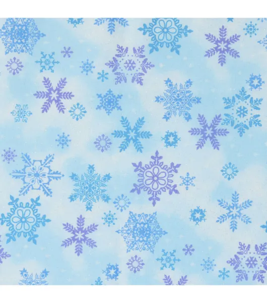 Fabric Traditions Blue Purple Snowflakes Glitter Holiday Cotton