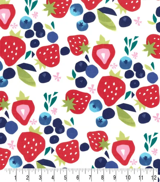 Strawberries on White Interlock Knit Fabric by POP!