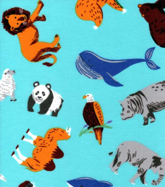 World Map Animals Nursery Flannel Fabric