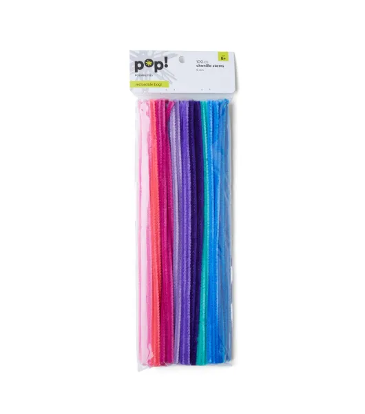 Pop! 6mm Multicolor Assorted Chenille Stems 100pc - Black - Kids Craft Basics - Kids