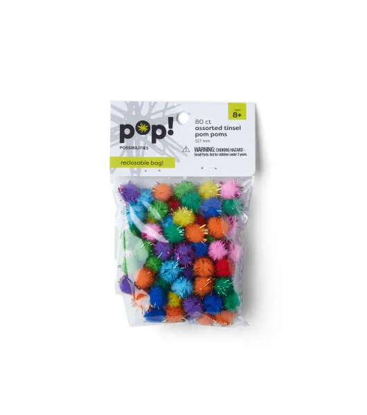 Tinsel Glitter Pom Poms. Multi-color. 1inch. 80 pcs