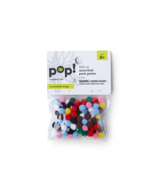 Pop! 7mm Multicolor Assorted Pom Poms 100ct - White - Kids Craft Basics - Kids