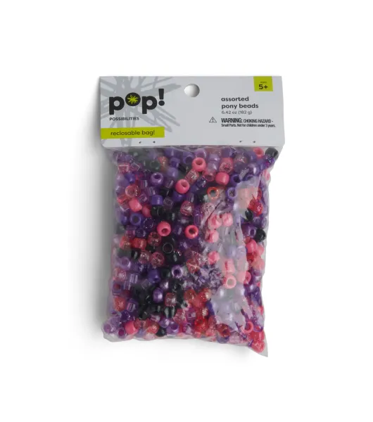 POP! Possibilities 9mm Assorted Pony Beads - Purple, Pink & Black by POP!