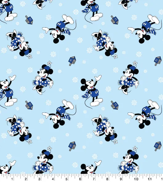 Disney Mickey & Minnie on Blue Christmas Cotton Fabric