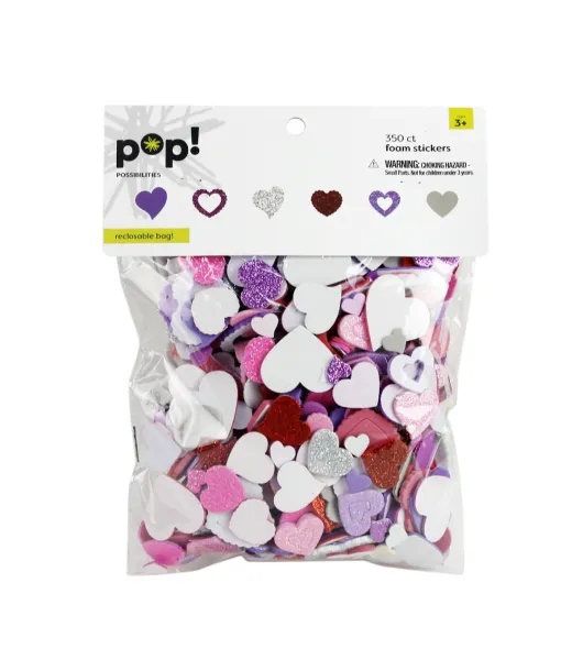 Pop! Foam Hearts Solid and Glitter - Kids Foam Stickers - Kids