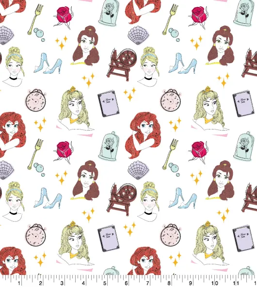 Disney Princess Cotton Fabric Metallic Icons by Disney