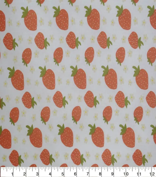 Strawberries On White Quilt Cotton Fabric by Joann