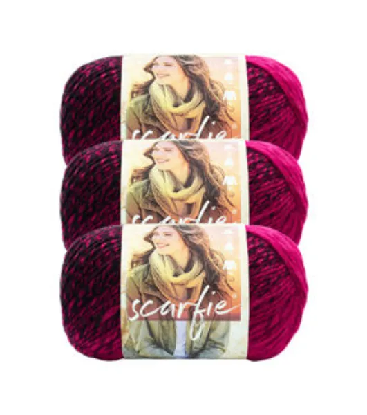 (3 Pack) Lion Brand Yarn 826-249F Scarfie Yarn, Wine/Truffle