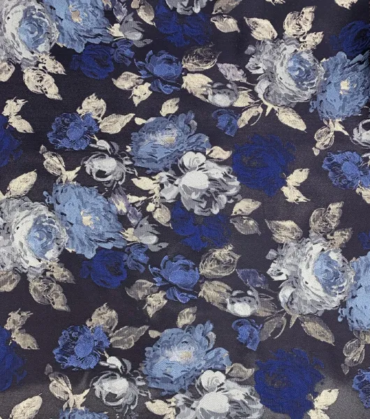 Blue Vintage Pastel Floral Jacquard Fabric